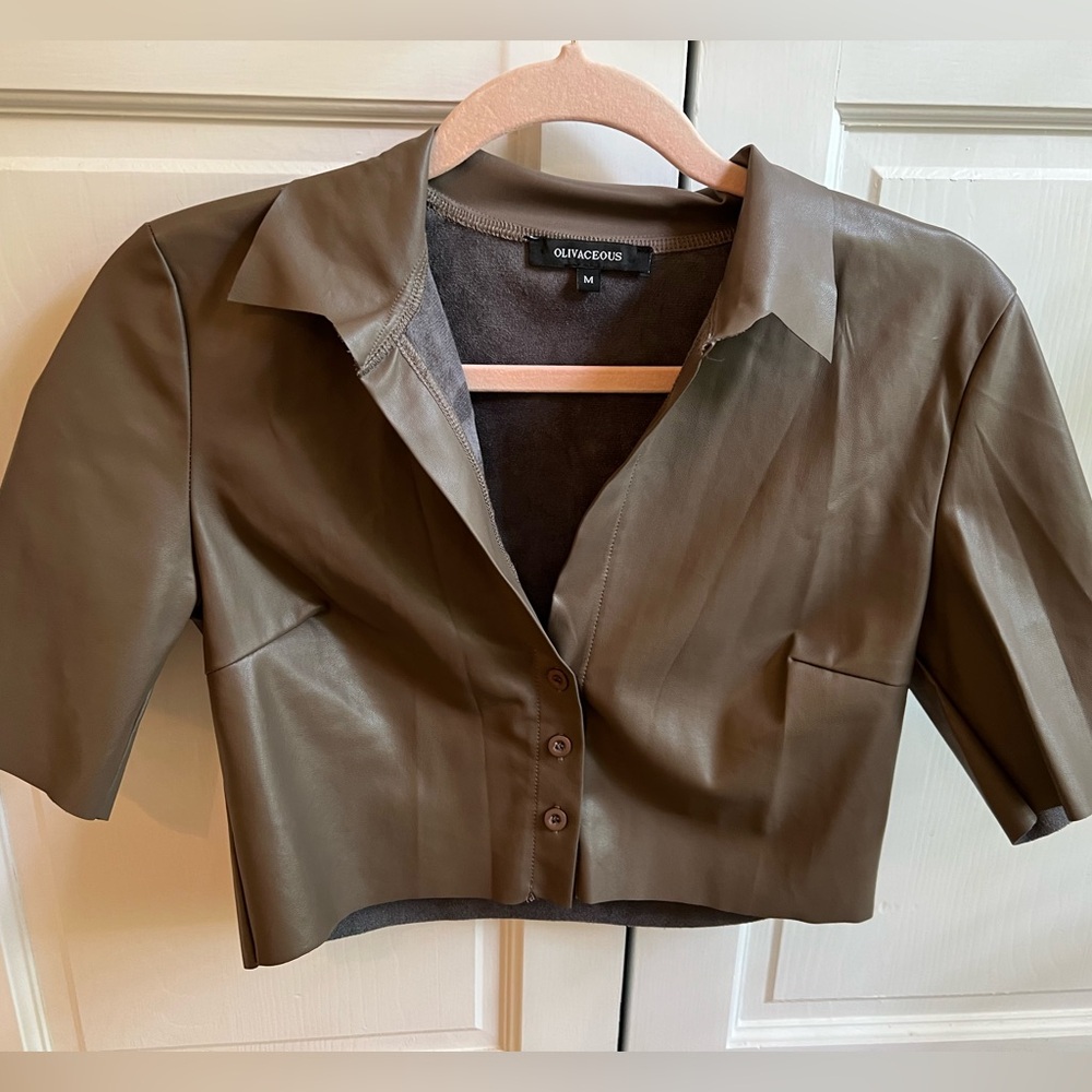 Olivaceous pleather olive cropped top